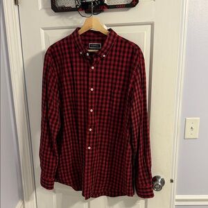 Calvin Klein Men's Black and Red Checkered Shirt
